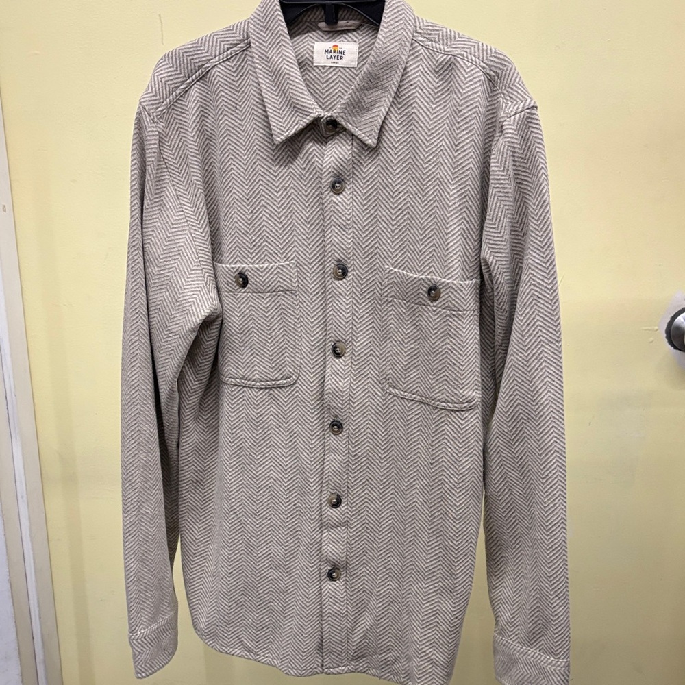 Marine Layer Beige Herringbone Shirt
